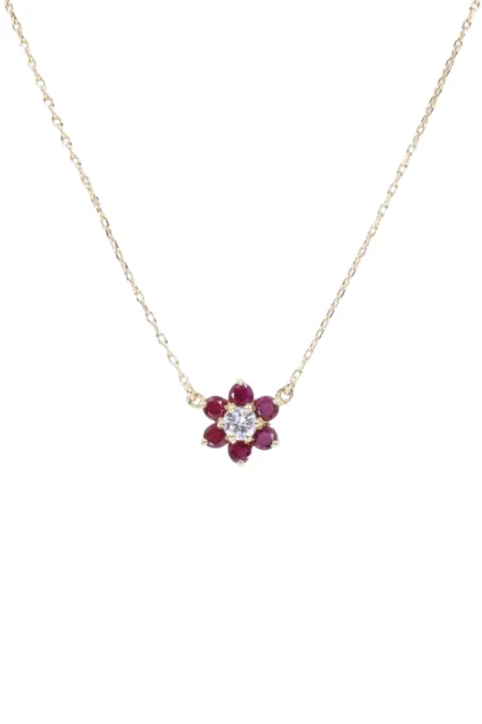Collier marguerite or jaune diamant et rubis sold by 58 Facettes