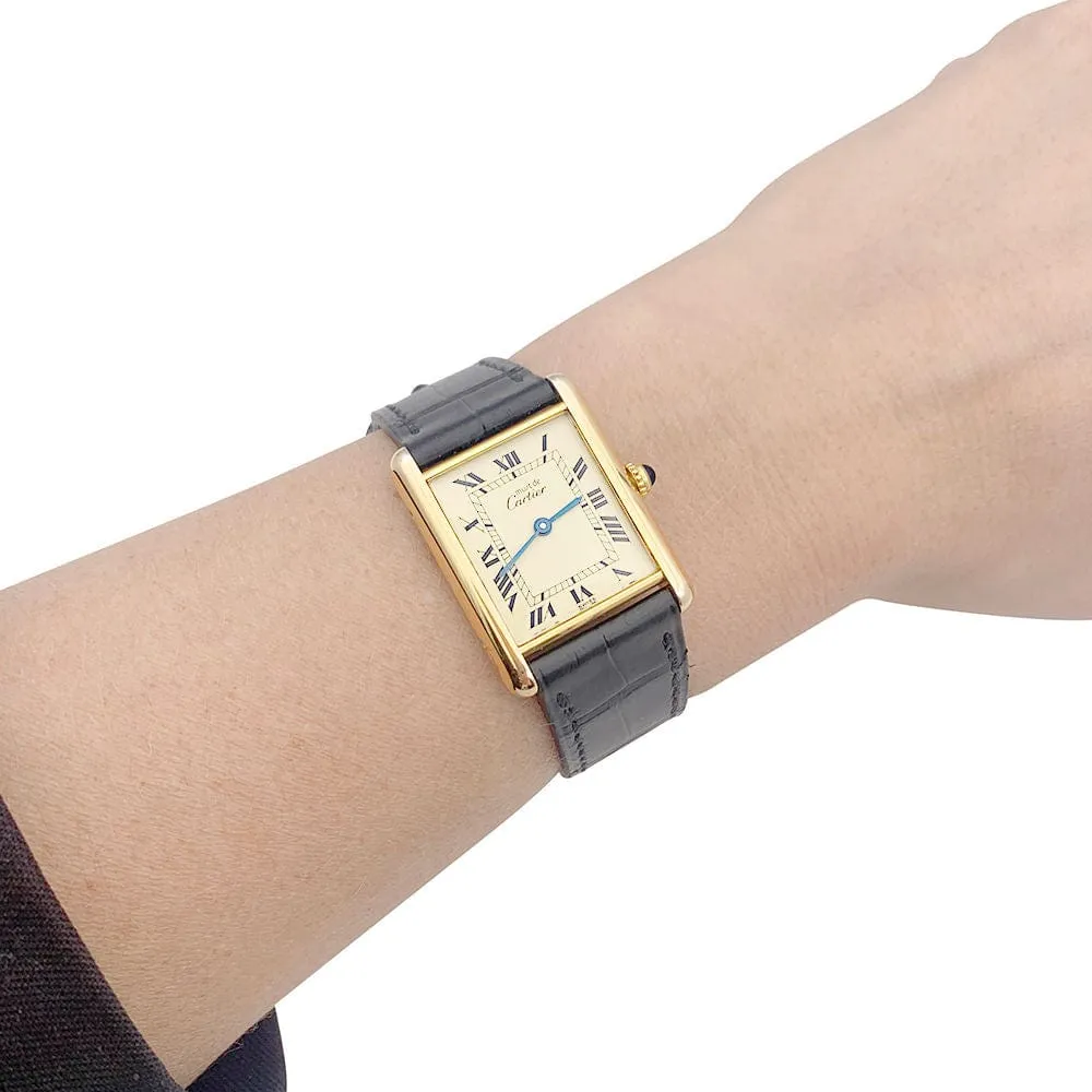 Montre Cartier, "Must de Cartier", plaqué or et argent, cuir. sold by 58 Facettes product image thumbnail 2