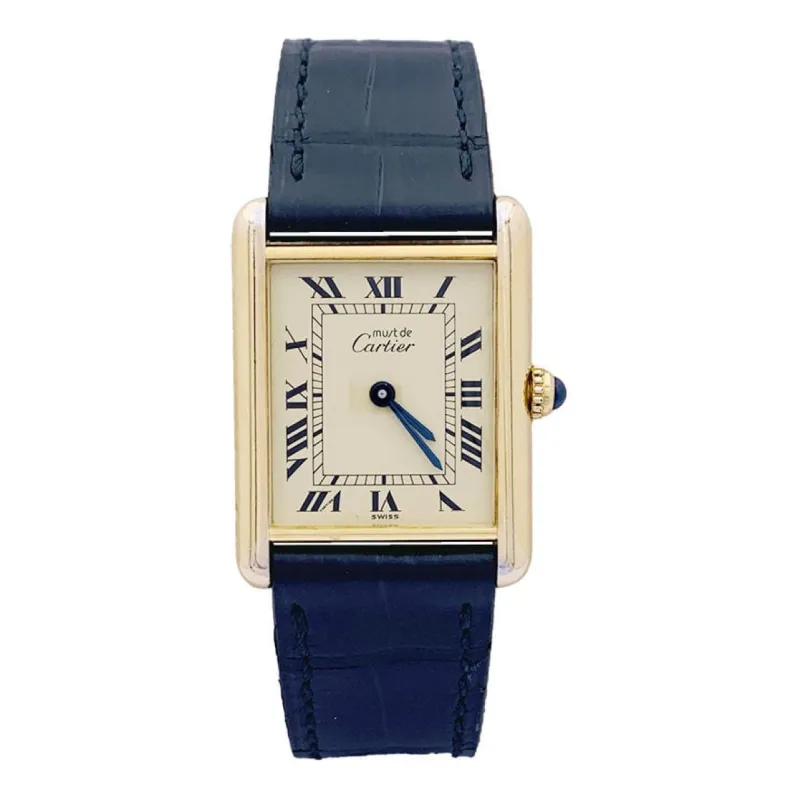 Montre Cartier, "Must de Cartier", plaqué or et argent, cuir. sold by 58 Facettes