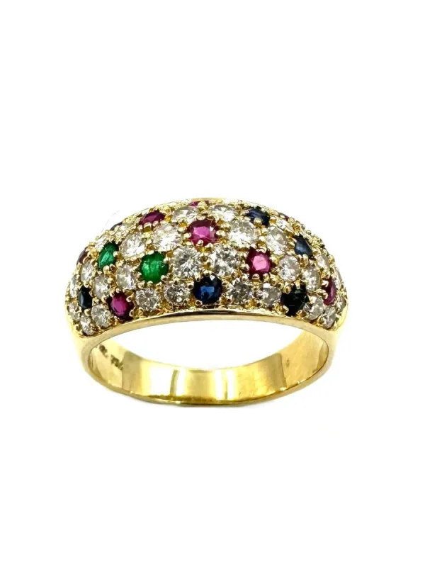 Bague Jonc Vintage Tutti Frutti or, diamants, rubis, saphirs et émeraudes sold by 58 Facettes