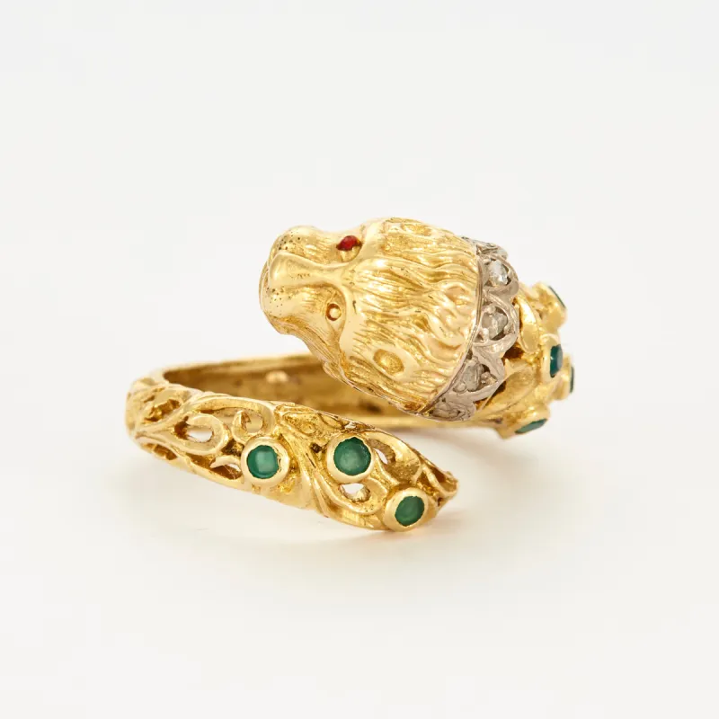 Bague Chimère en or jaune sertis de pierres vertes et diamants made by 58 Facettes
