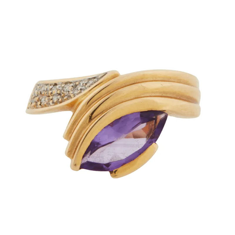 Bague Or Jaune - Améthyste Marquise et Diamants sold by 58 Facettes