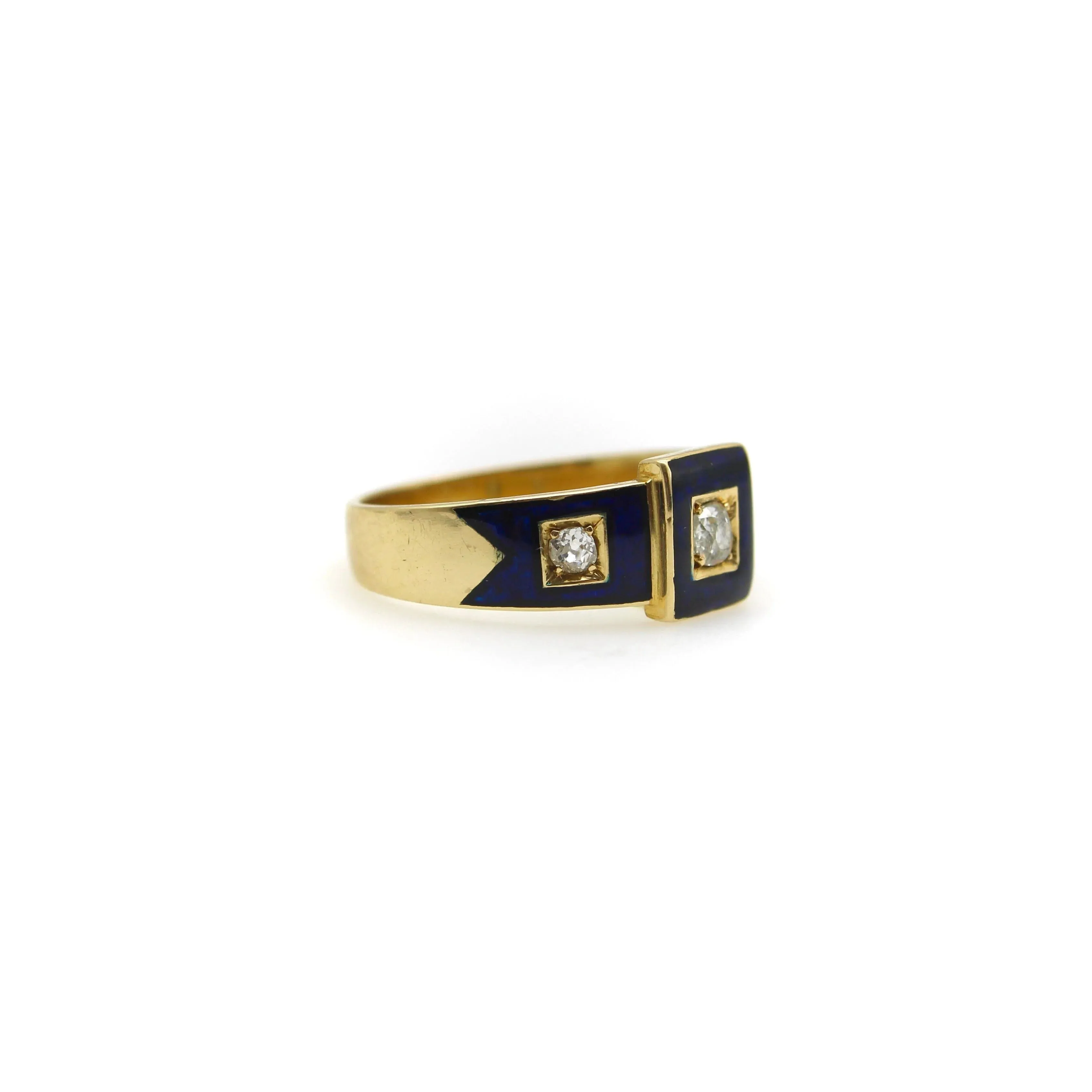 18K Gold Early Victorian Diamond Trilogy Ring with Blue Enamel Details sold by 58 Facettes product image thumbnail 5