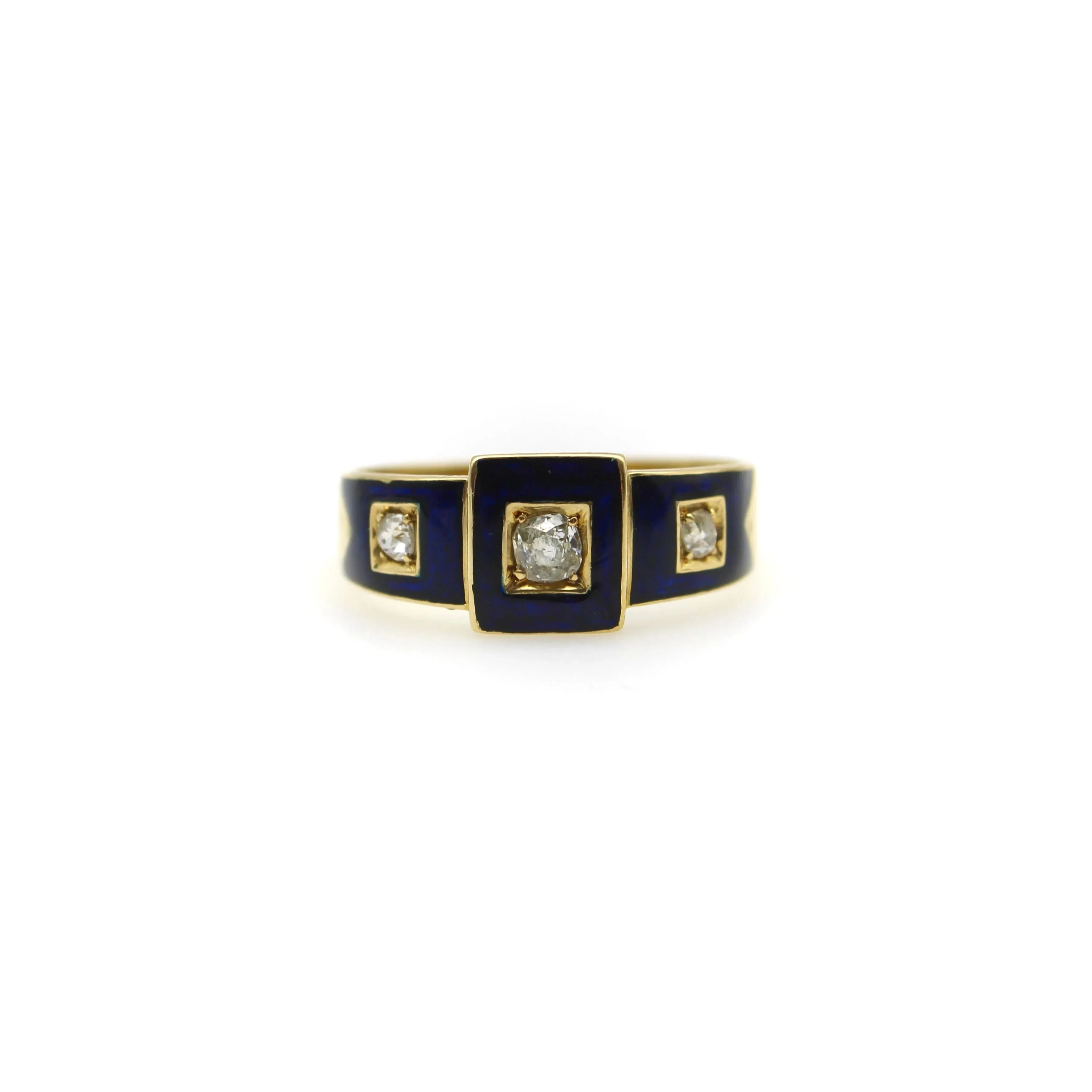 18K Gold Early Victorian Diamond Trilogy Ring with Blue Enamel Details sold by 58 Facettes product image thumbnail 3