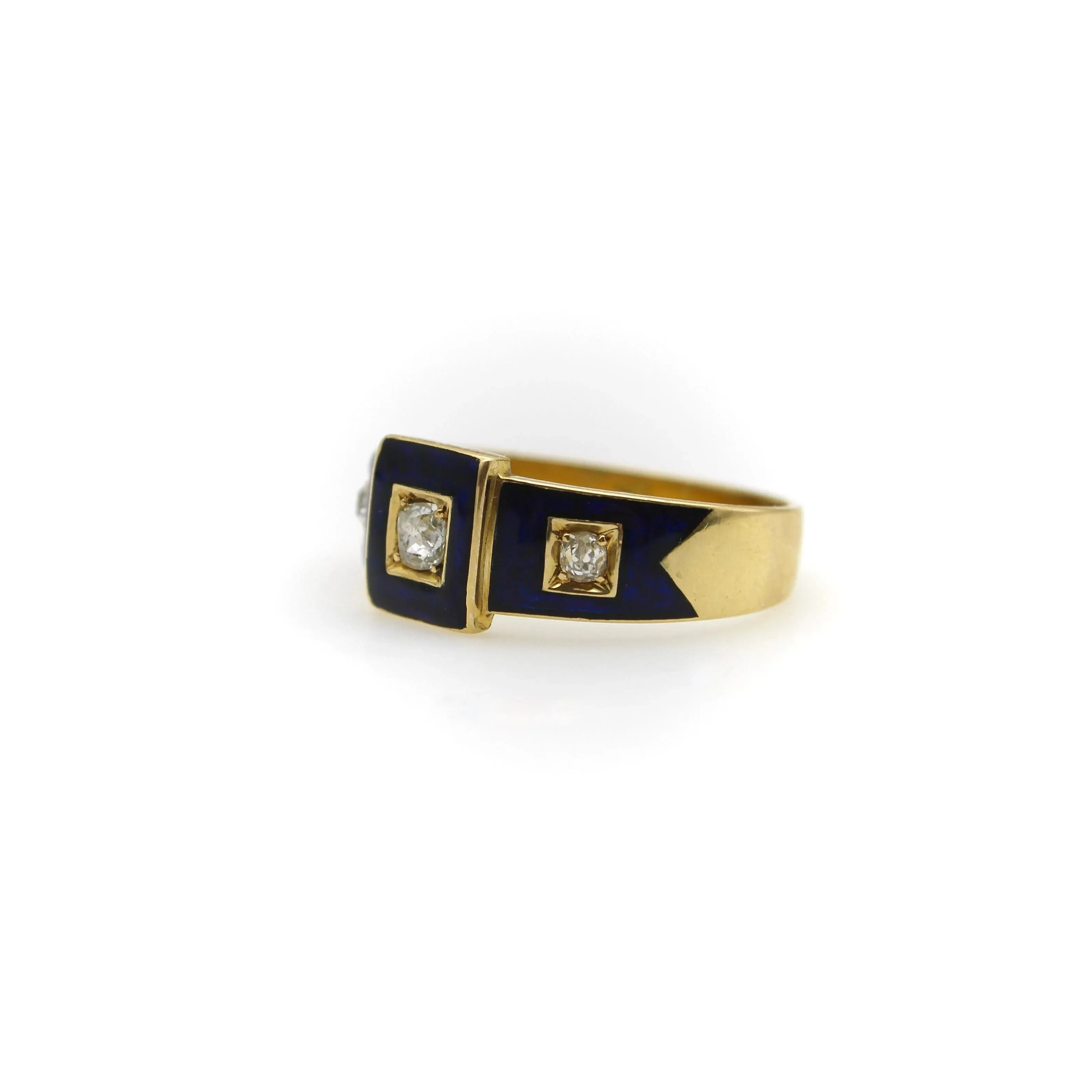 18K Gold Early Victorian Diamond Trilogy Ring with Blue Enamel Details sold by 58 Facettes product image thumbnail 4