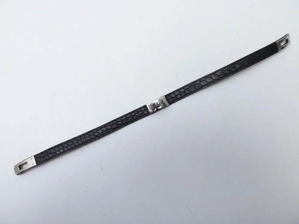bracelet HERMES kelly double tour cuir alligator crocodile noir sold by 58 Facettes product image thumbnail 5