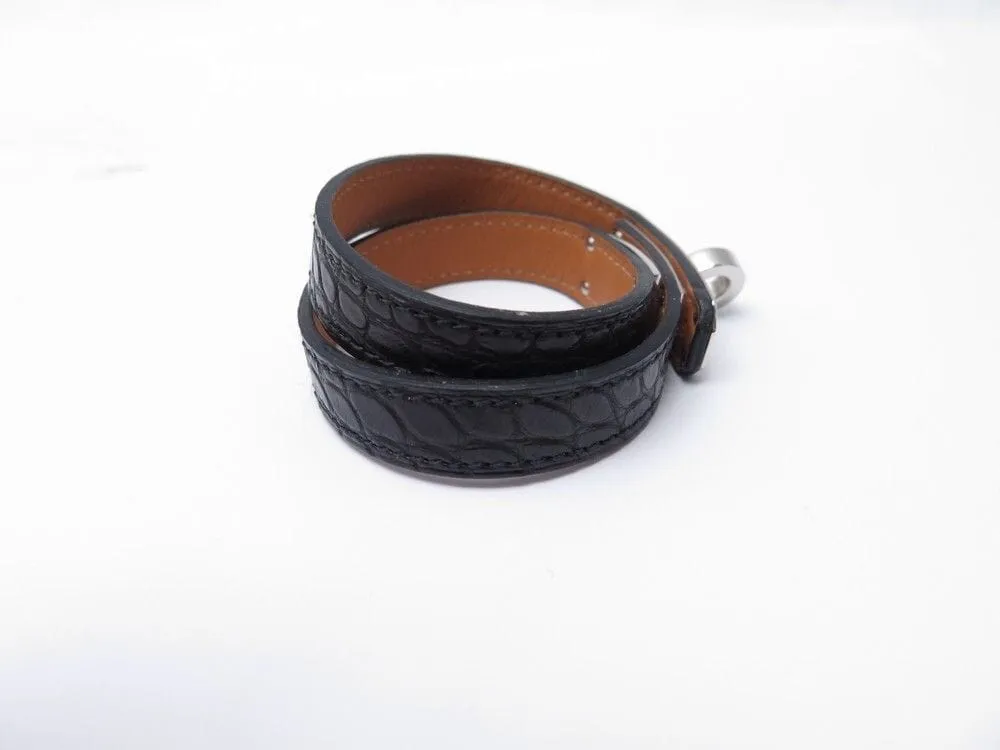 bracelet HERMES kelly double tour cuir alligator crocodile noir sold by 58 Facettes product image thumbnail 3