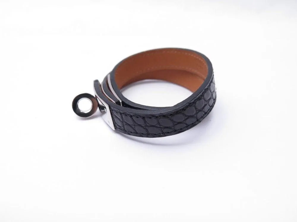 bracelet HERMES kelly double tour cuir alligator crocodile noir sold by 58 Facettes product image thumbnail 2
