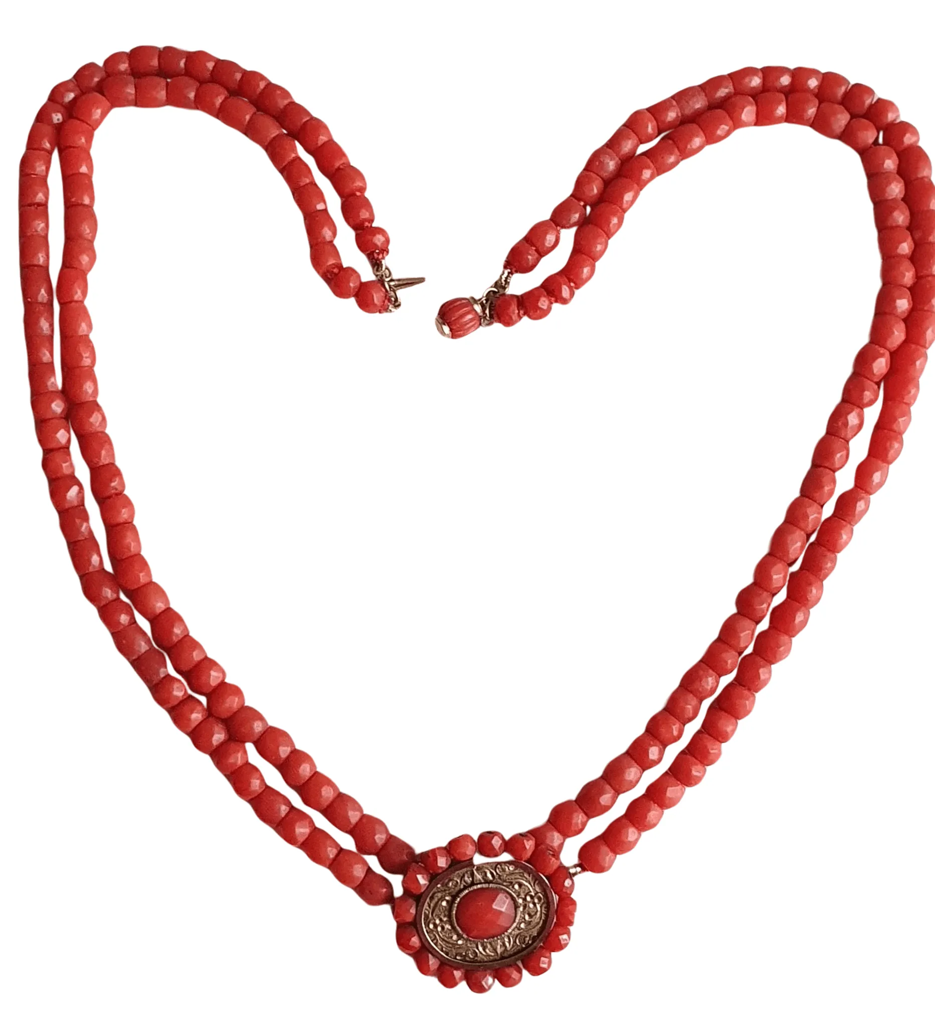 Collier Ancien En Argent Fin 19e Siècle Avec Quartz Rose Et Corail - 19.12 Grammes - Occasion
