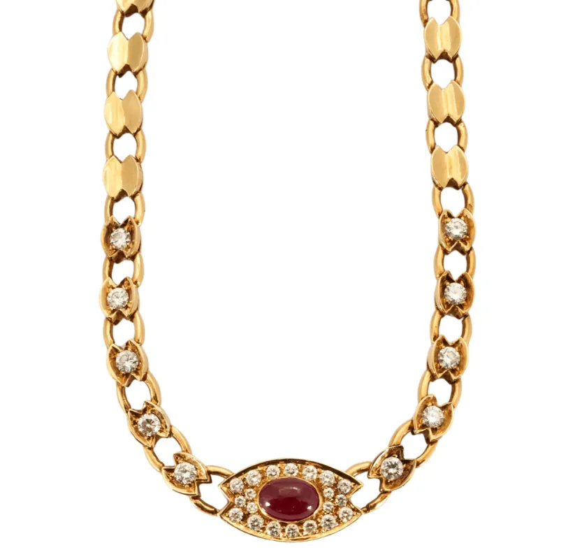 Collier en or jaune serti d'un rubis et de diamants sold by 58 Facettes