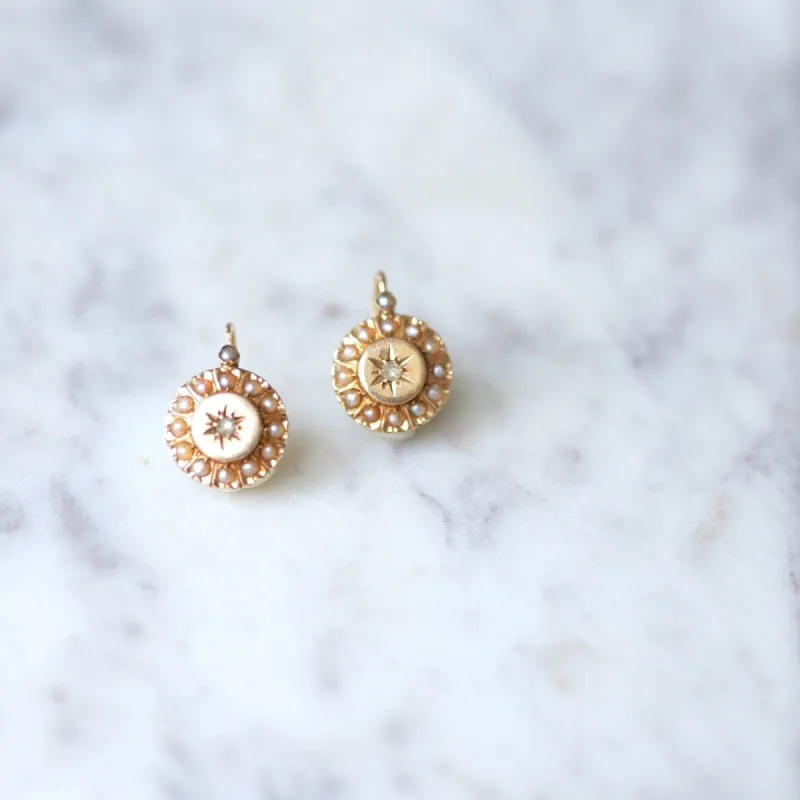 Dormeuses or rose, diamant et perles sold by 58 Facettes