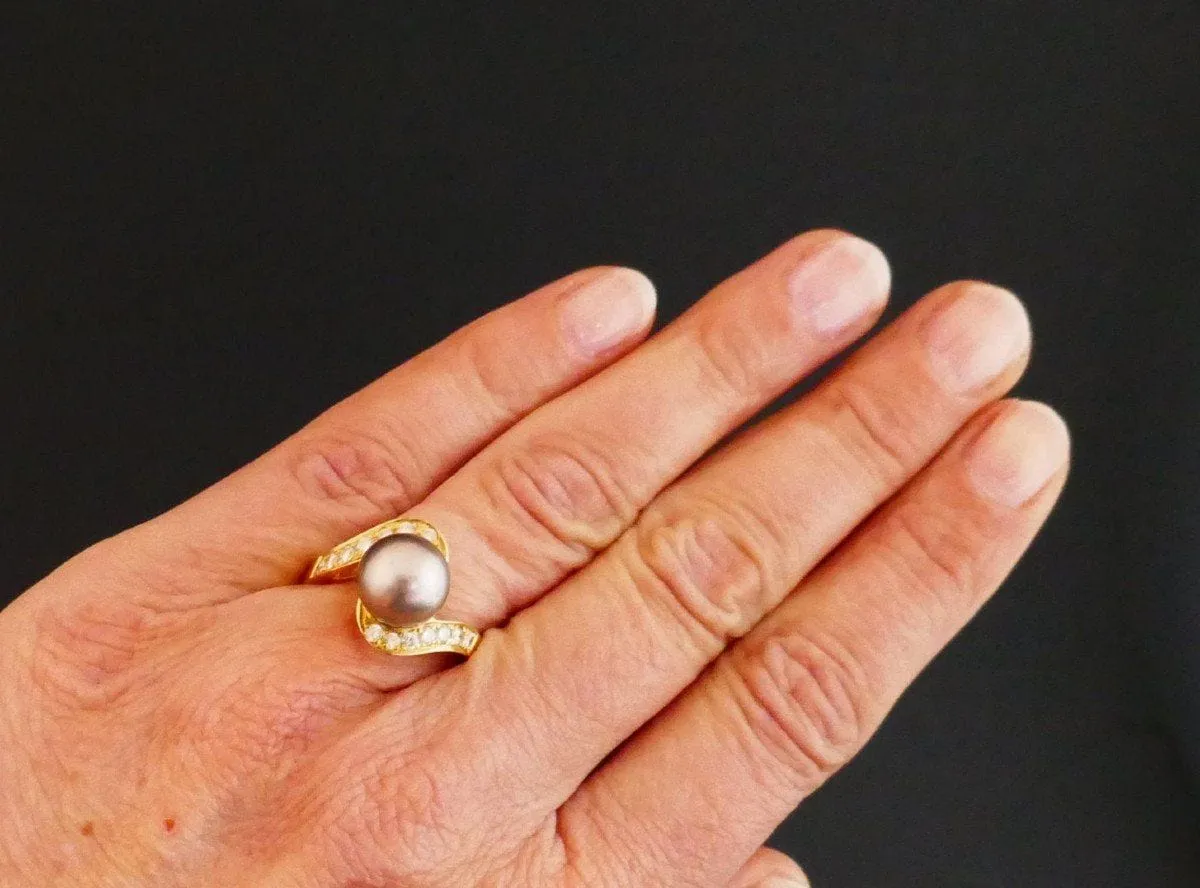 Bague sertie d'une Perle de Tahiti et Diamants sold by 58 Facettes product image thumbnail 3