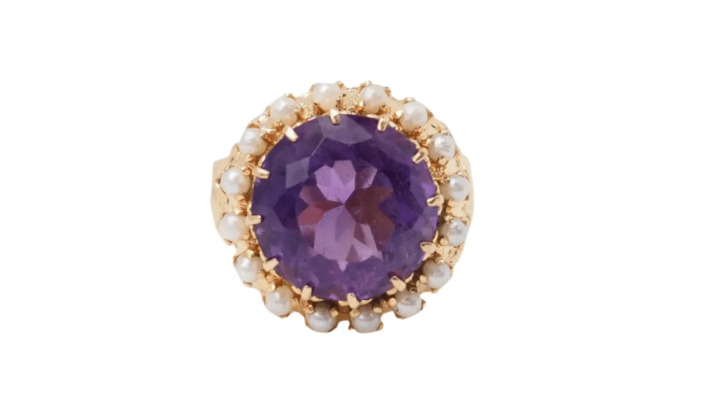 Bague en or rose, améthyste et perles fines sold by 58 Facettes