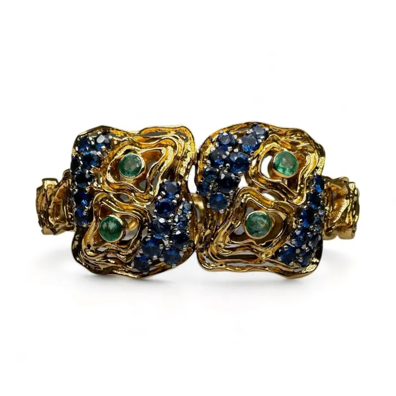 LALAOUNIS - Bracelet Vintage Saphirs Emeraudes Or Jaune sold by 58 Facettes