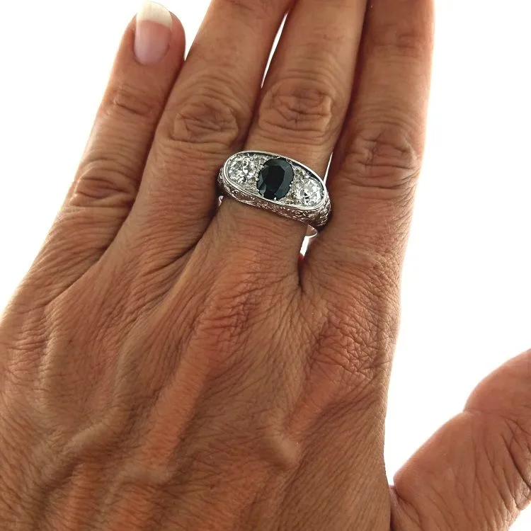 Bague chevalière or blanc diamants saphir sold by 58 Facettes product image thumbnail 2