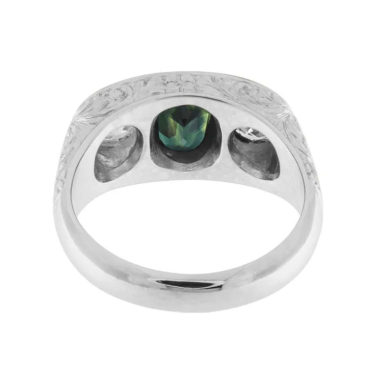 Bague chevalière or blanc diamants saphir sold by 58 Facettes product image thumbnail 3