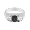 Bague chevalière or blanc diamants saphir sold by 58 Facettes