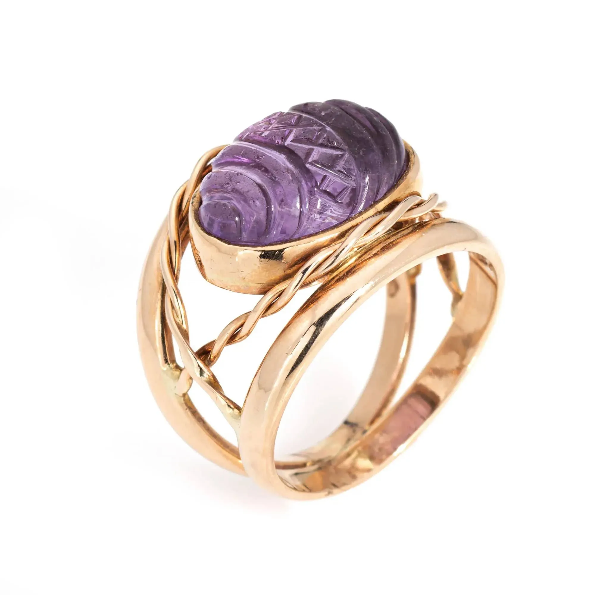 bague vintage en améthyste sculptée finlandaise en or jaune sold by 58 Facettes product image thumbnail 3