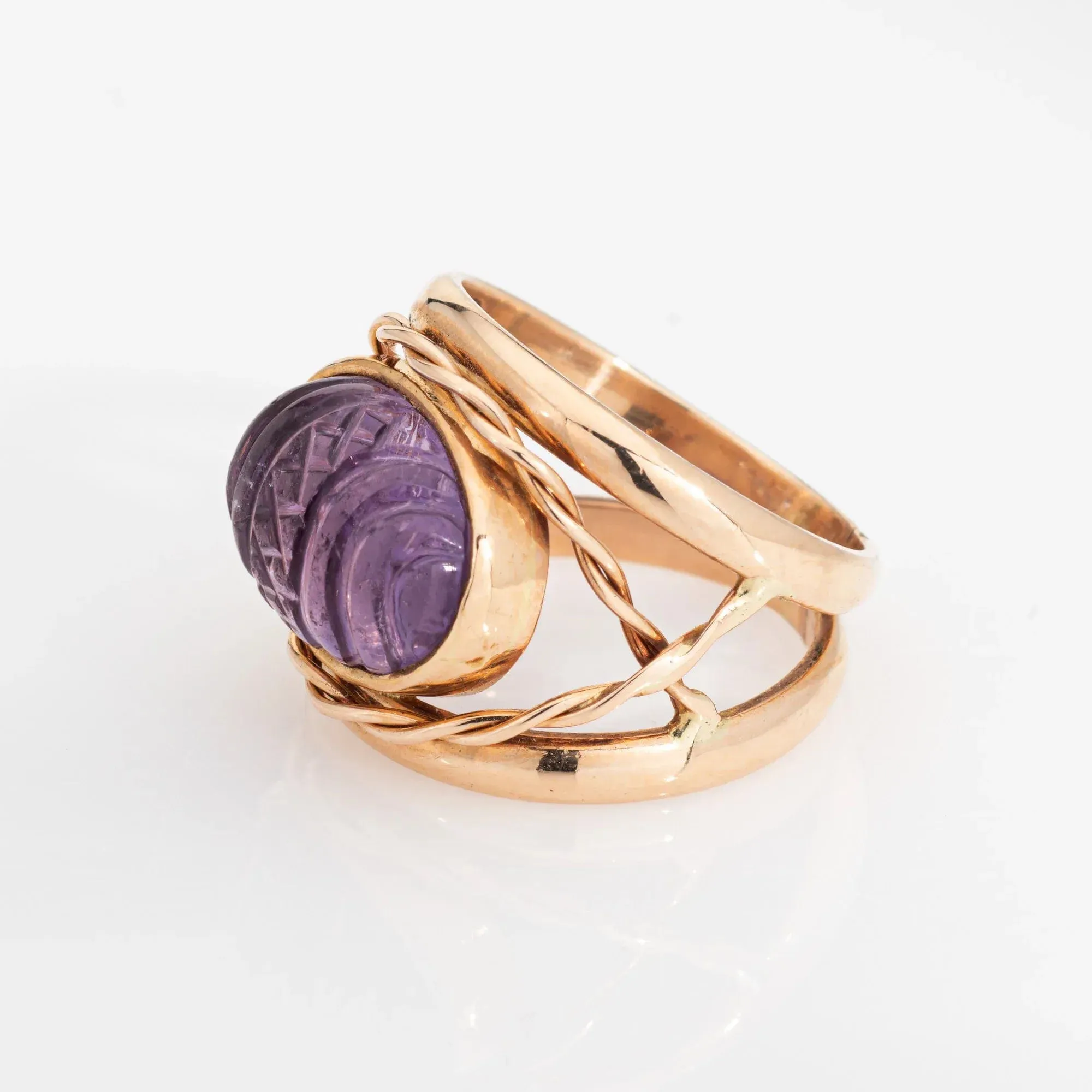 bague vintage en améthyste sculptée finlandaise en or jaune sold by 58 Facettes product image thumbnail 5