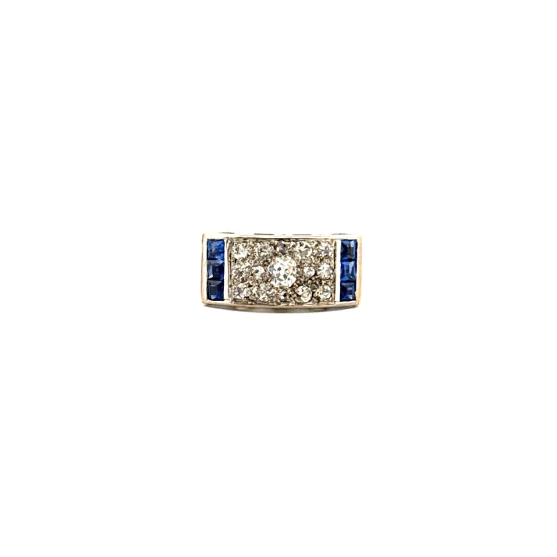 Bague Tank Or Jaune Diamants & Saphirs sold by 58 Facettes