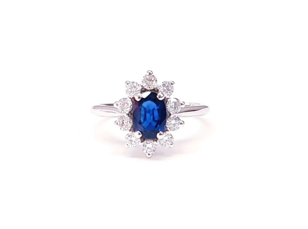 Bague marguerite saphir diamant or blanc sold by 58 Facettes