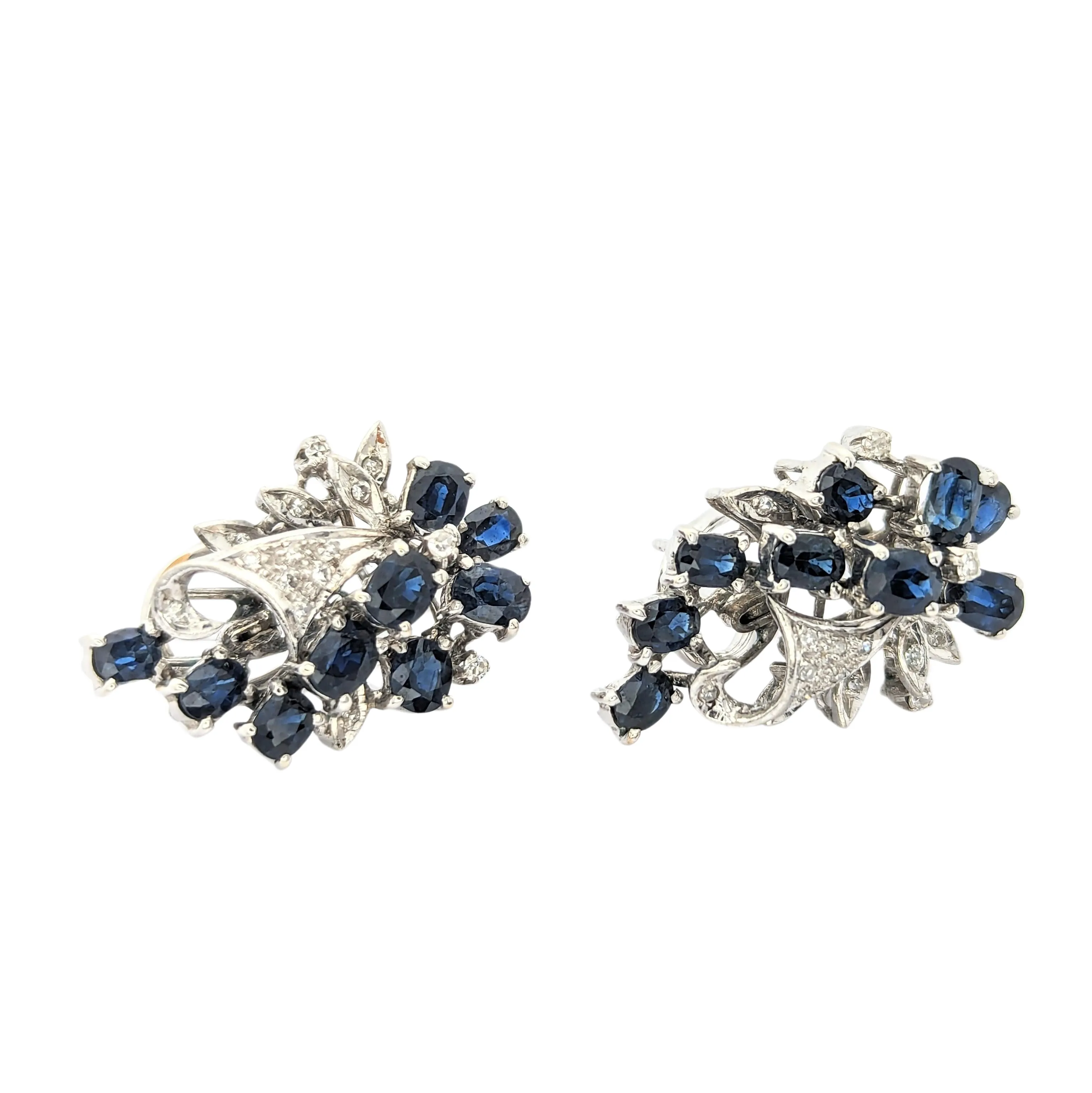 Boucles d'oreilles or blanc, diamants et saphirs sold by 58 Facettes