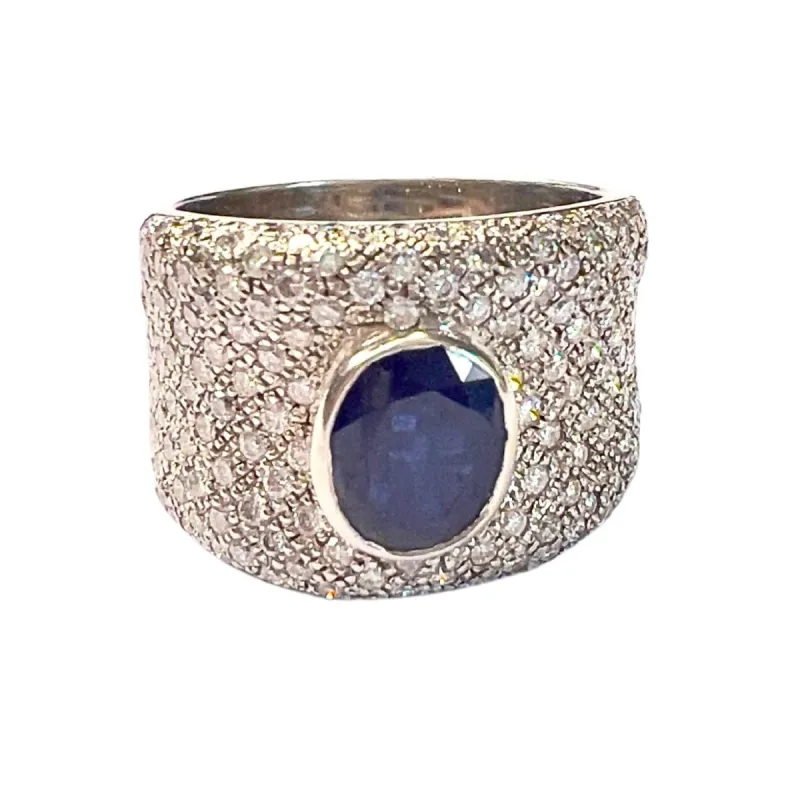 Bague en or du XXème siècle de style contemporain avec diamants et saphir made by 58 Facettes