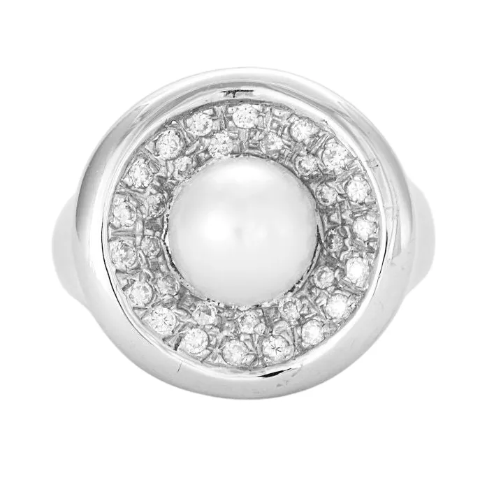 Bague diamants et perle sold by 58 Facettes