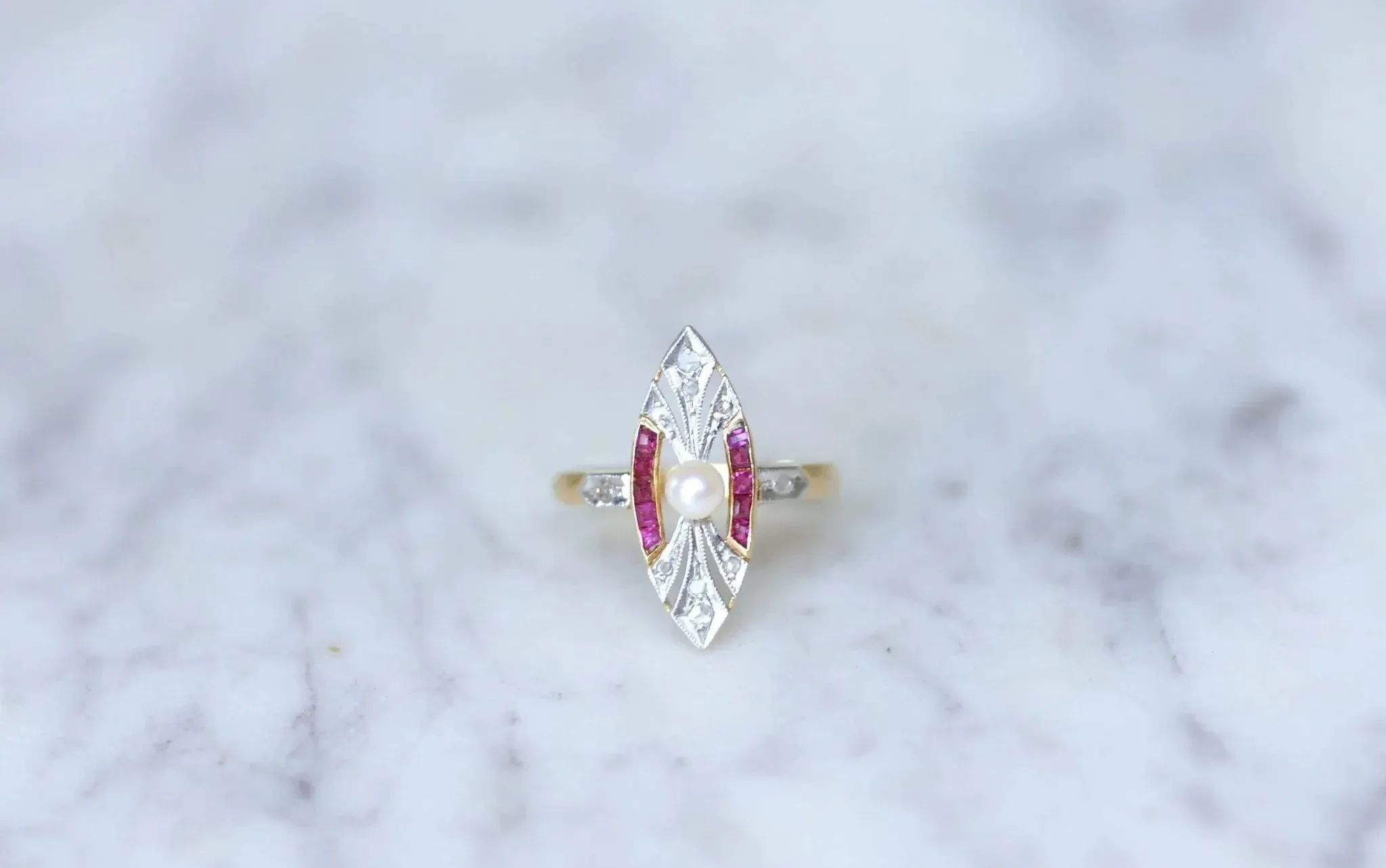 Bague Marquise Art Deco perle, diamants sold by 58 Facettes product image thumbnail 2