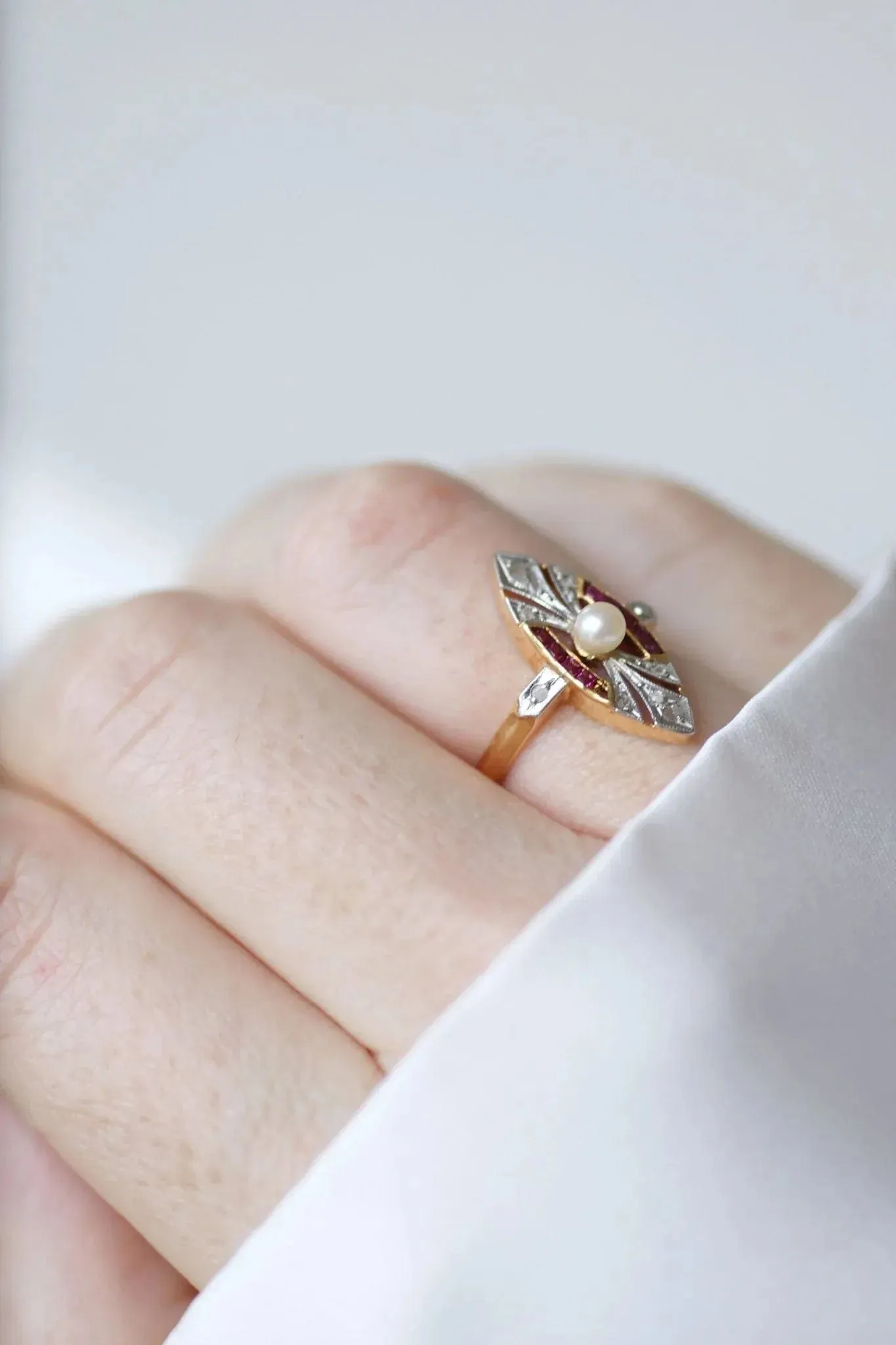 Bague Marquise Art Deco perle, diamants sold by 58 Facettes product image thumbnail 3