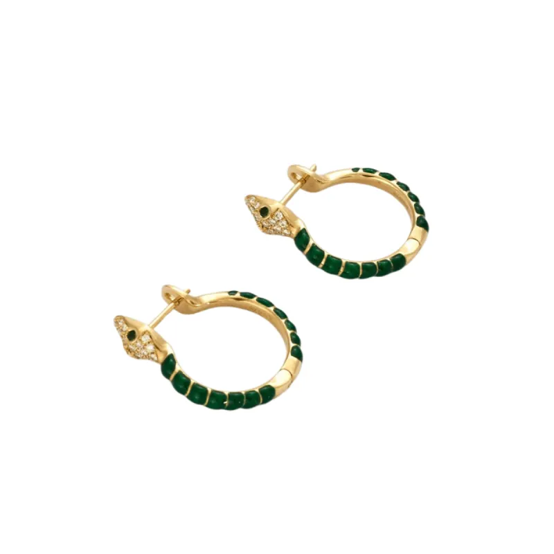 Boucles d'oreilles serpent fantaisie en émail vert avec diamants et tsavorites sold by 58 Facettes