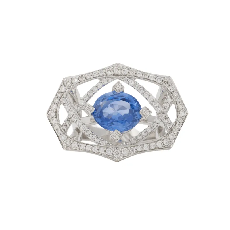 Bague saphir et diamants sold by 58 Facettes