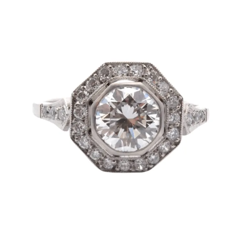 Bague style Art Déco octogonale Platine Diamants sold by 58 Facettes