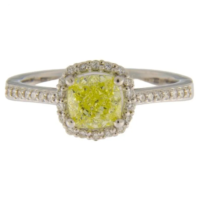 Bague solitaire en or blanc avec diamant jaune fantaisie sold by 58 Facettes