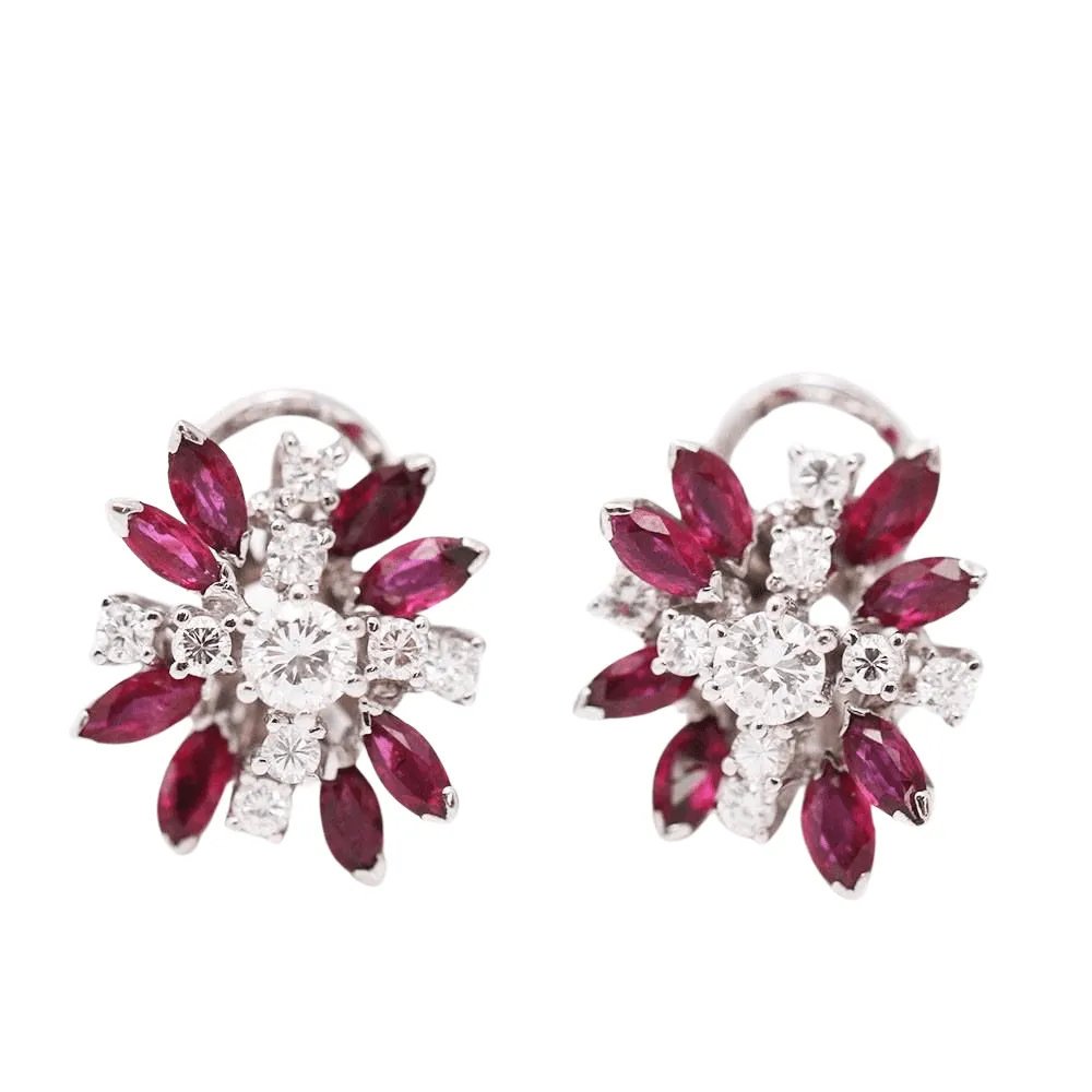 Boucles d'oreilles Or blanc Diamants Rubis sold by 58 Facettes