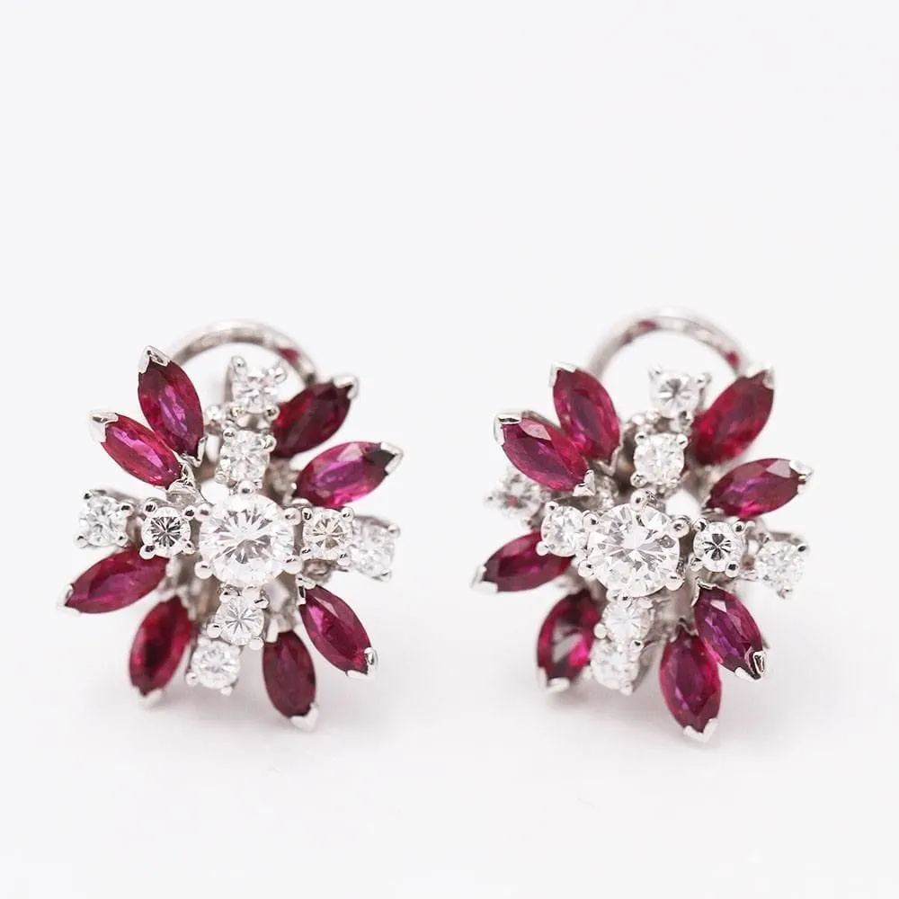 Boucles d'oreilles Or blanc Diamants Rubis sold by 58 Facettes product image thumbnail 2
