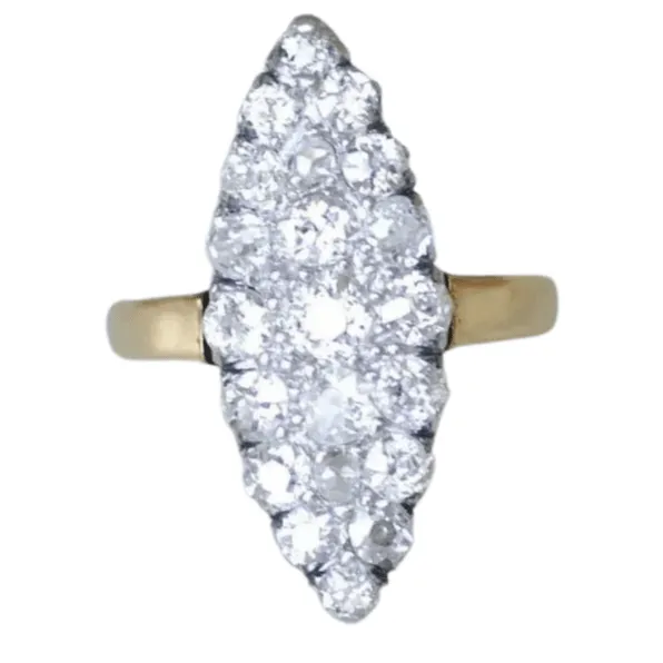 Bague Marquise diamants sur or et argent sold by 58 Facettes