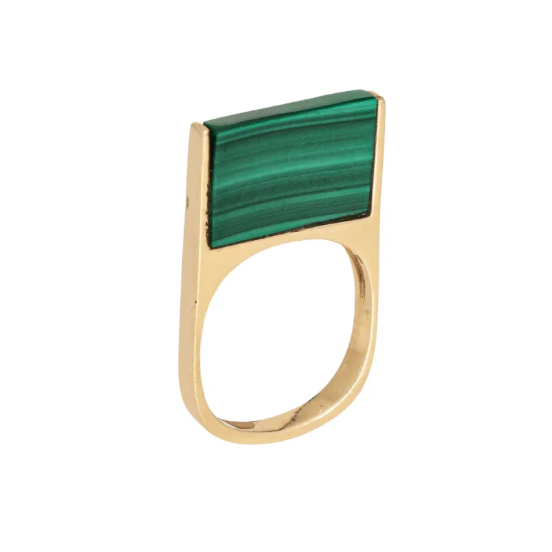 Bague empilable carrée malachite des années 70 vintage or jaune sold by 58 Facettes