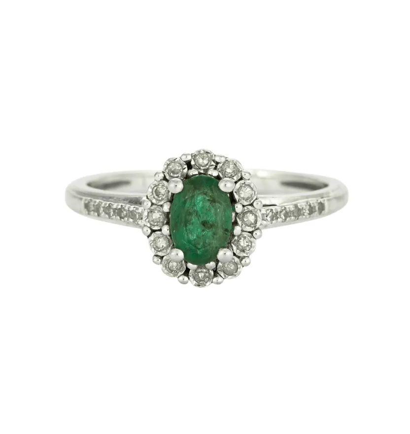 Bague en or gris émeraude et diamants sold by 58 Facettes