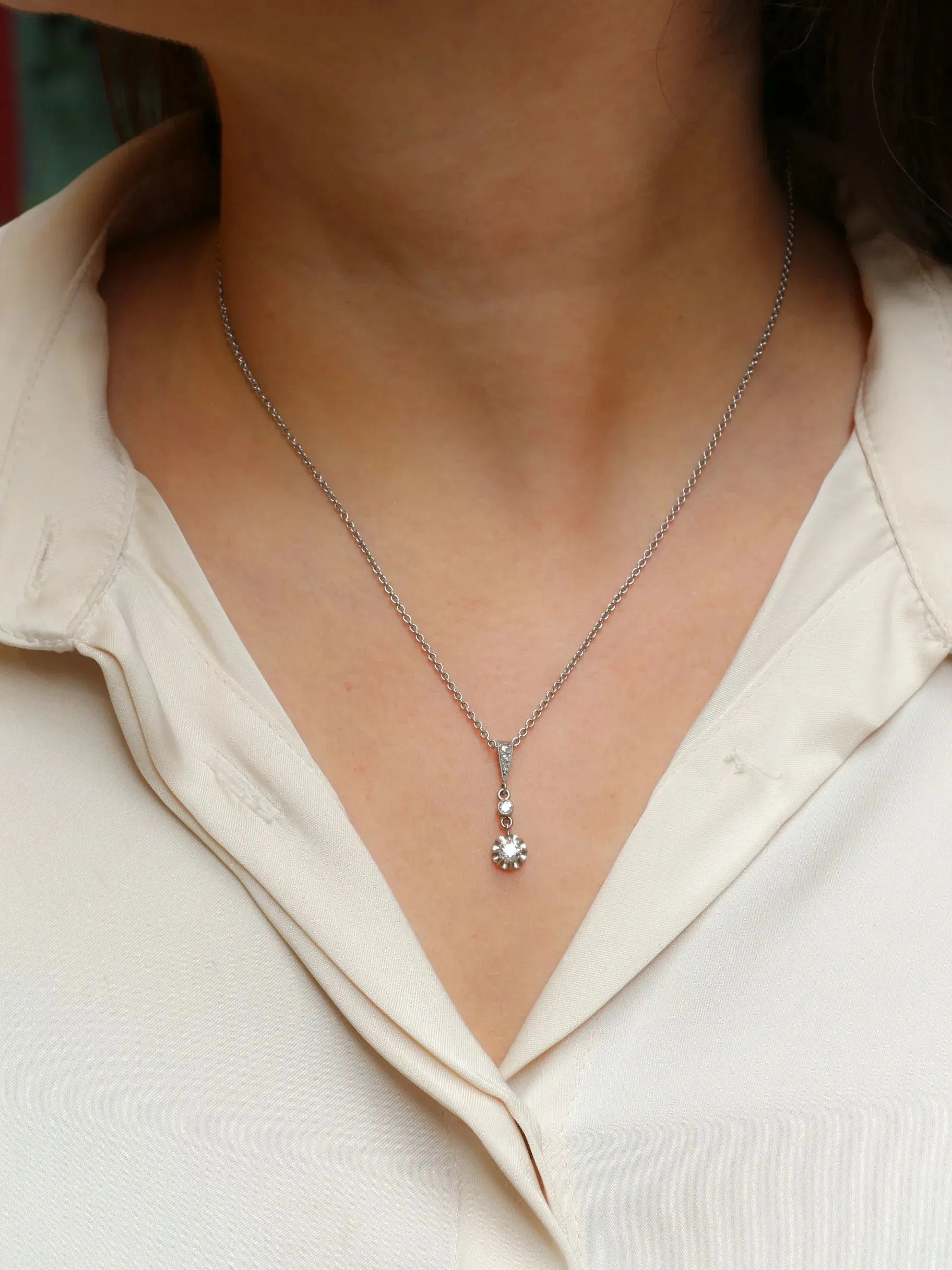 Pendentif ancien platine diamants 0,34 ct sold by 58 Facettes product image thumbnail 2