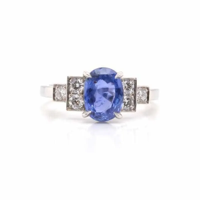Bague Art Déco saphir et diamants en platine sold by 58 Facettes