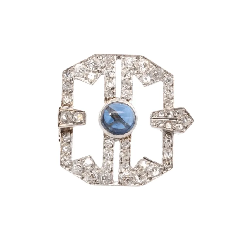 Broche Art Déco Platine Saphir Diamants sold by 58 Facettes