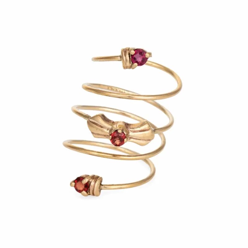 Bague à ressort en saphir orange, bijoux vintage en or jaune à large bobine sold by 58 Facettes