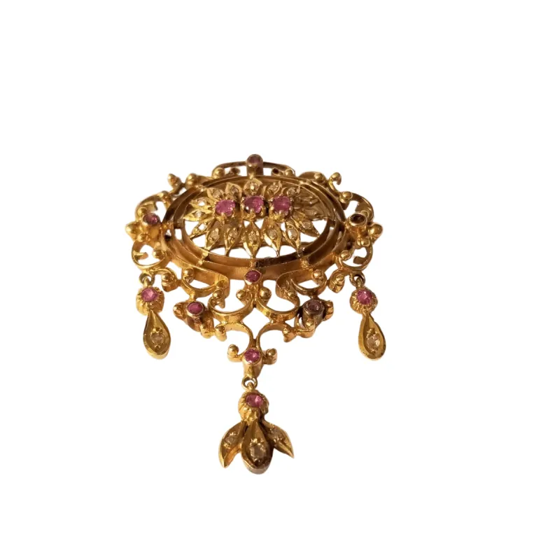 Broche or jaune Rubis et diamants sold by 58 Facettes