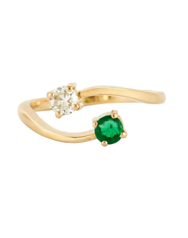 Bague Toi et Moi or jaune émeraude et diamant sold by 58 Facettes