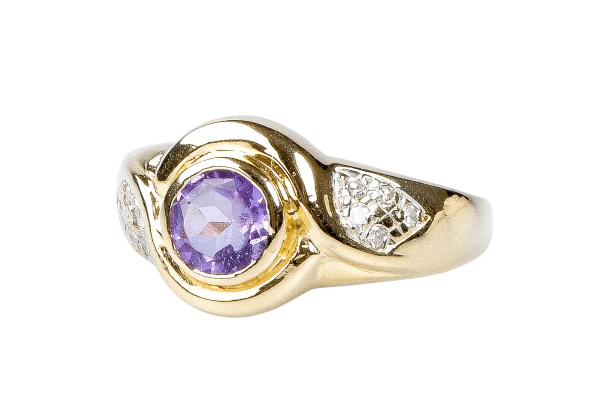 Bague améthyste diamant en or jaune sold by 58 Facettes