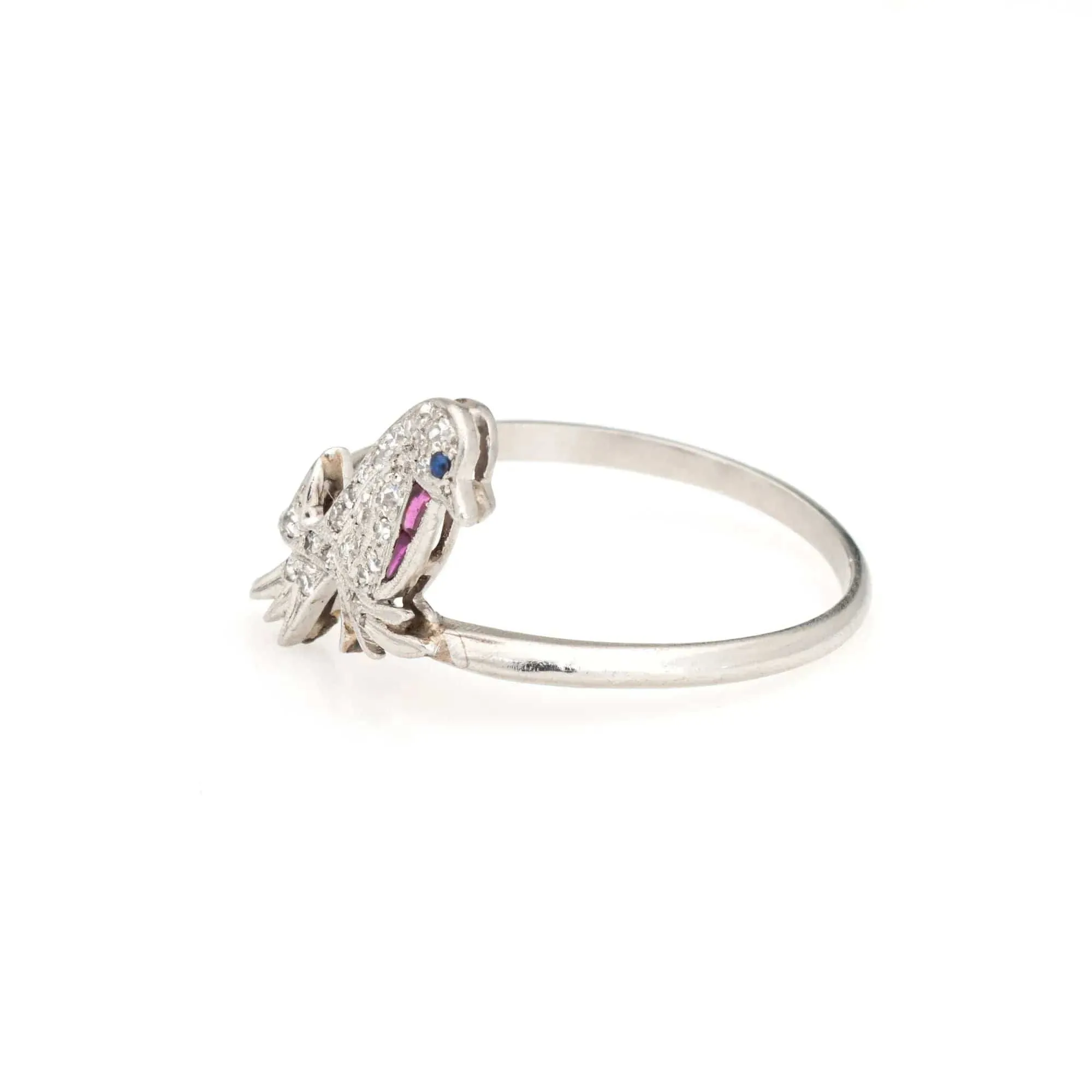 Bague Art déco oiseau vintage en platine, diamants, saphir et rubis sold by 58 Facettes product image thumbnail 5