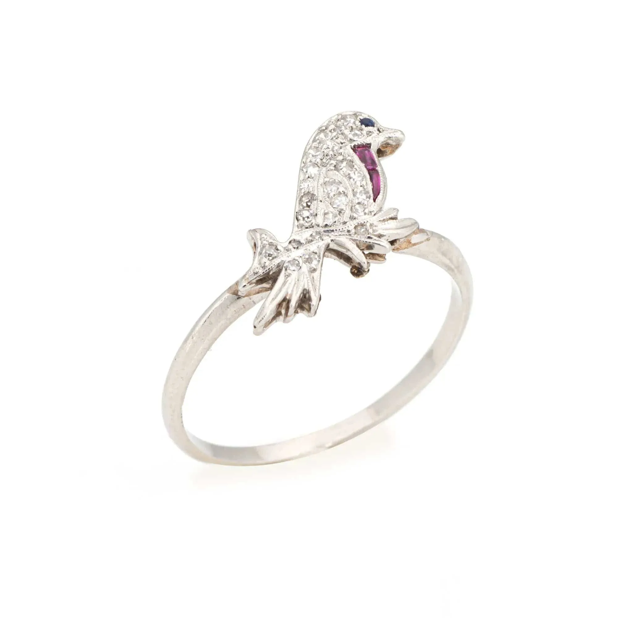 Bague Art déco oiseau vintage en platine, diamants, saphir et rubis sold by 58 Facettes product image thumbnail 3