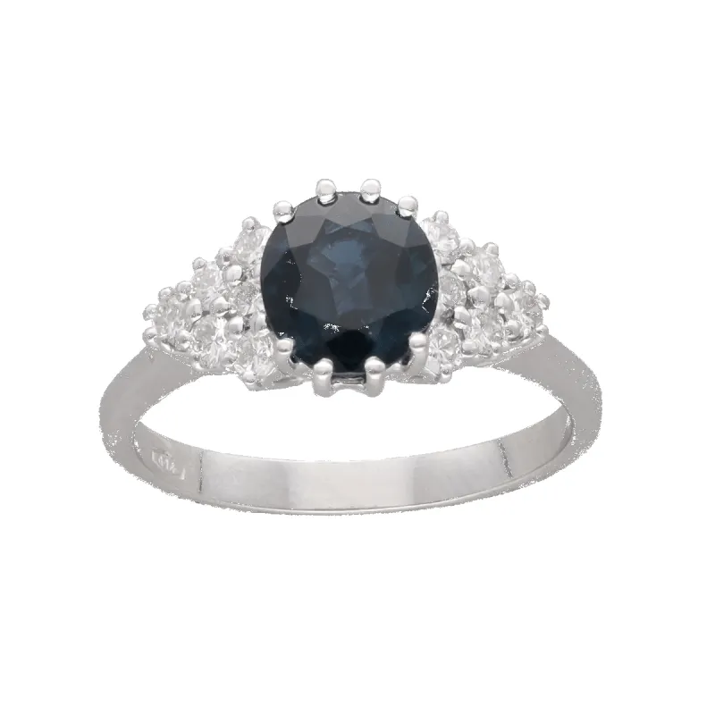 Bague en or gris avec un saphir de 1,70 Cts et 0,25 Cts de diamants brillants. sold by 58 Facettes