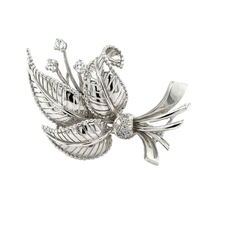 Broche Feuillage Or Blanc - Diamants sold by 58 Facettes